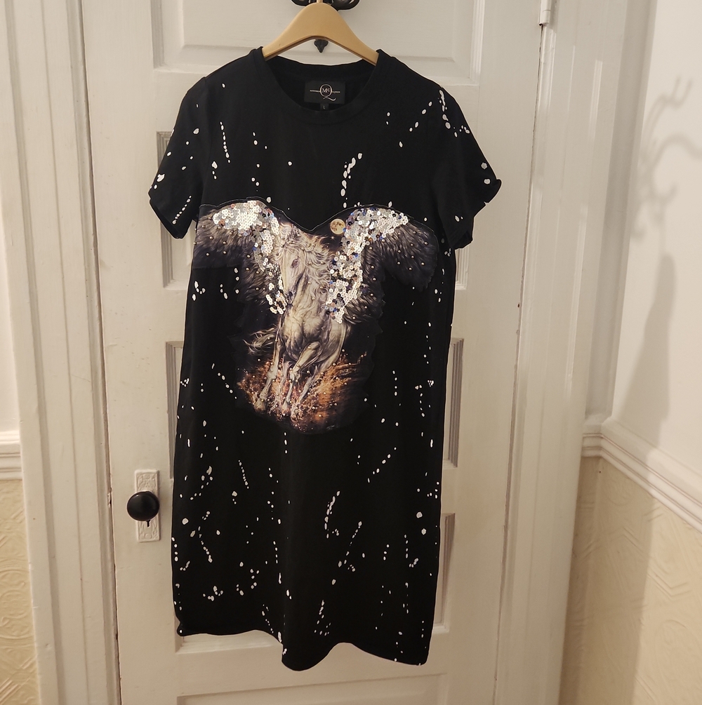 McQ by Alexander McQueen Black Sequin Pegasus Mini Dress